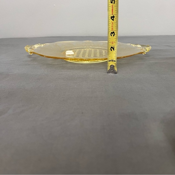 1930’s Lancaster Yellow Depression Glass Etched Tray Cane Landrum W/ Handles - Picture 7 of 8